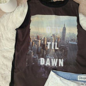 Express NYC skylne black tank top OUT TILL DAWN